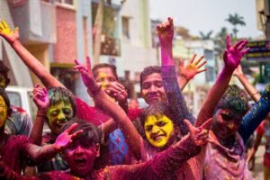 Group of people celebrating holi