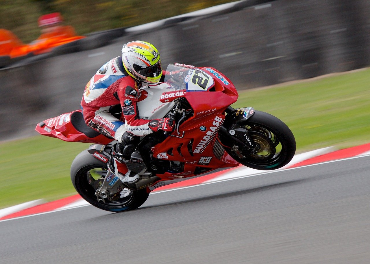 A motorcycle biker in race